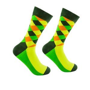 Men's Dress Socks, Combed Cotton - Orange / Green / Black pattern